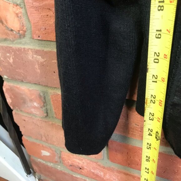 Anne Klein Vintage Y2K Wool Leather Cardigan Sweater Jacket Top Soft Black XL - Picture 13 of 16